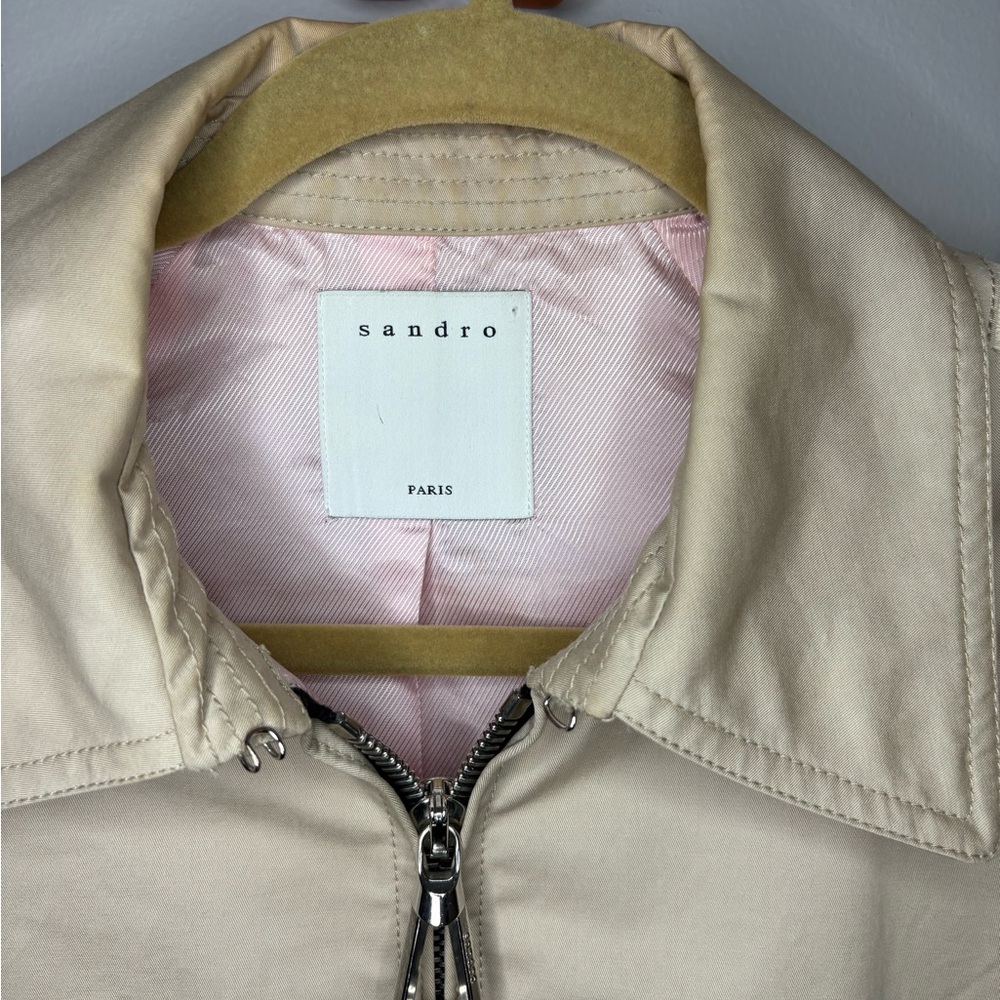 Sandro Cream Bomber Jacket with Red Accents - Picture 4 of 12